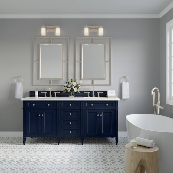 James Martin Vanities Brittany 72in Double Vanity, Victory Blue w/ 3 CM White Zeus Quartz Top 650-V72-VBL-3WZ - main